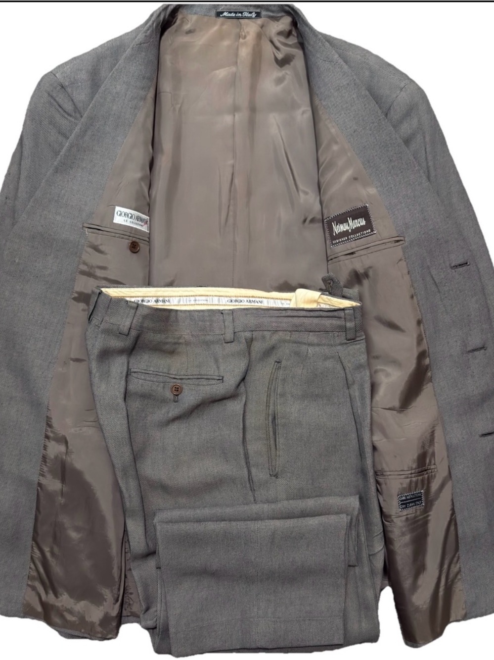 Vintage Giorgio Armani Le Collezioni Grey Suit 44R | Linen Viscose Made In Italy